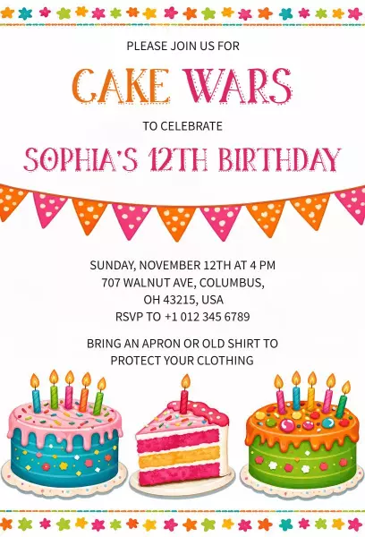 Exciting Cake Wars Themed Birthday Celebration Invitation Template