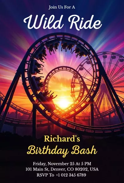 Exciting Carnival Wild Ride Birthday Bash Invitation Template