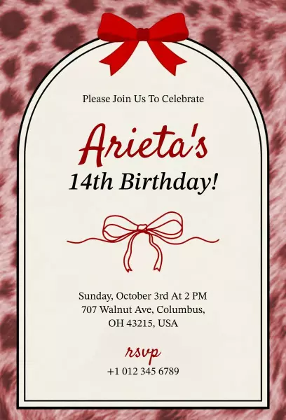 Exciting Cheetah Print 14th Birthday Celebration Invitation Template