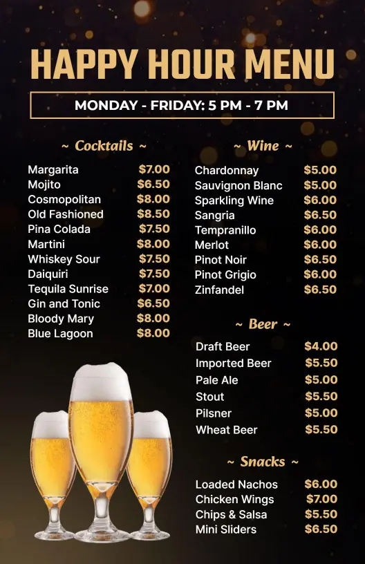 Exciting Cocktails and Craft Beers for Every Occasion Bar Menu Template