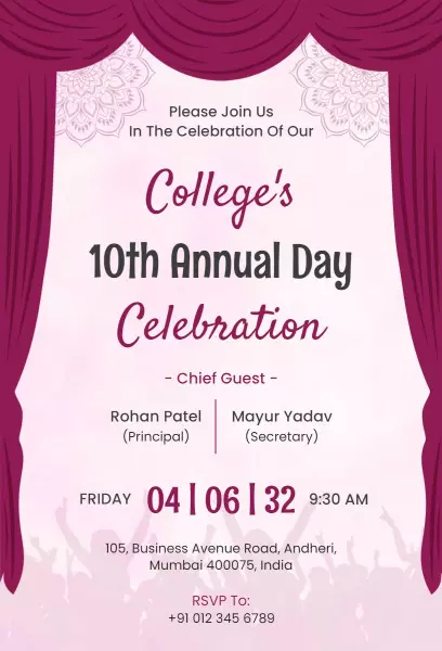 Exciting College 10th Annual Function Celebration Invitation Template