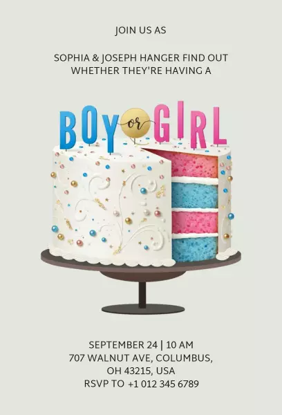 Exciting Colorful Gender Reveal Cake Celebration Invitation Template