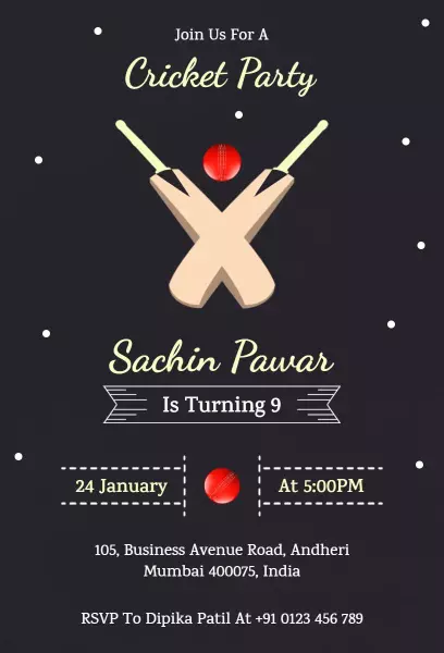 Exciting Cricket Birthday Celebration Party Invitation Template
