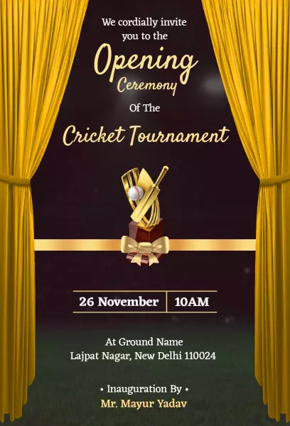 Exciting Cricket Tournament Grand Opening Ceremony Invitation Template