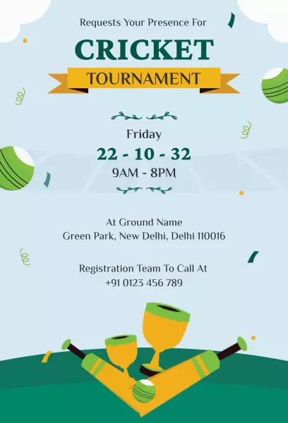 Exciting Cricket Tournament Sport Event Invitation Template
