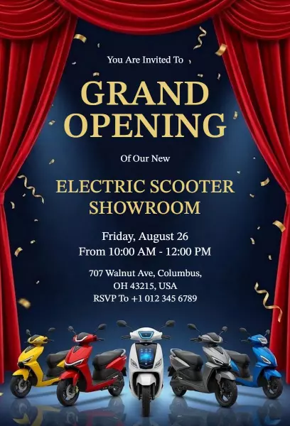 Exciting Electric Scooter Showroom Grand Opening Invitation Template