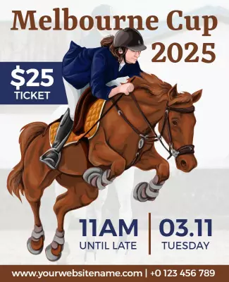 Exciting Equestrian Melbourne Cup Event Ticket Poster Template