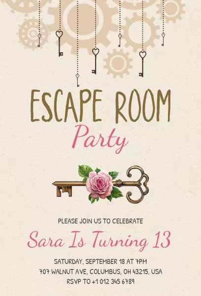Exciting Escape Room Adventure Birthday Party Invitation Template