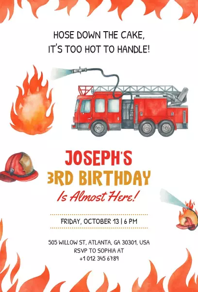 Exciting Fire Truck Birthday Celebration Invitation Template