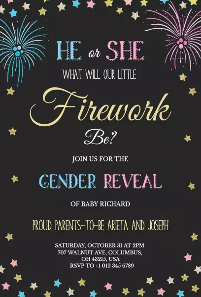 Exciting Fireworks Theme Gender Reveal Celebration Invitation Template