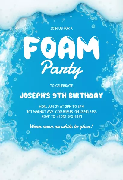 Exciting Foam Party Celebration for Birthday Invitation Template