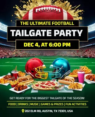 Exciting Football Tailgate Party Gathering Poster Template