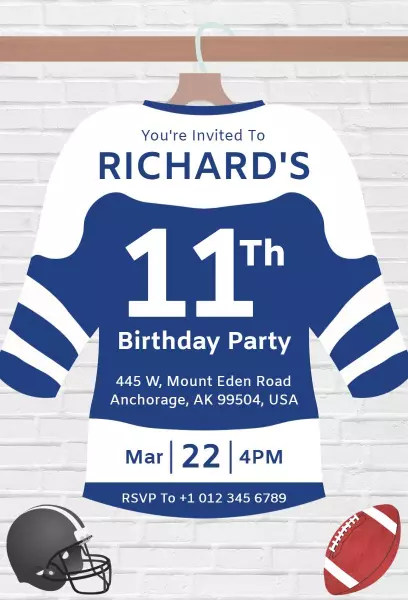 Exciting Football-Themed 11th Birthday Party Invitation Template