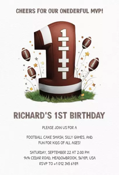 Exciting Football-Themed 1st Birthday Celebration Invitation Template