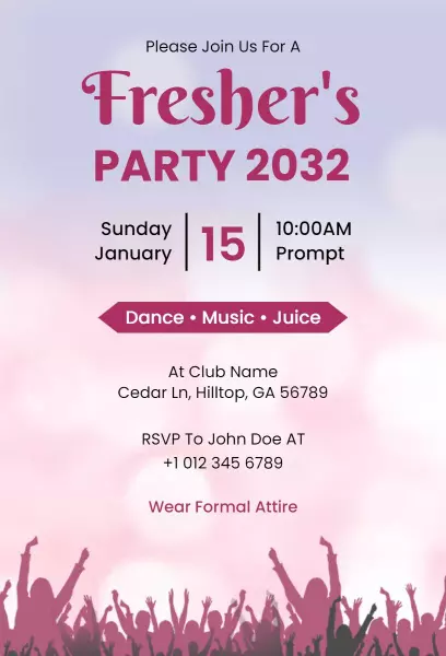 Exciting Freshers Dance Music Juice Party Invitation Template