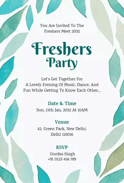Exciting Freshers Meet 2032 Social Gathering Party Invitation Template