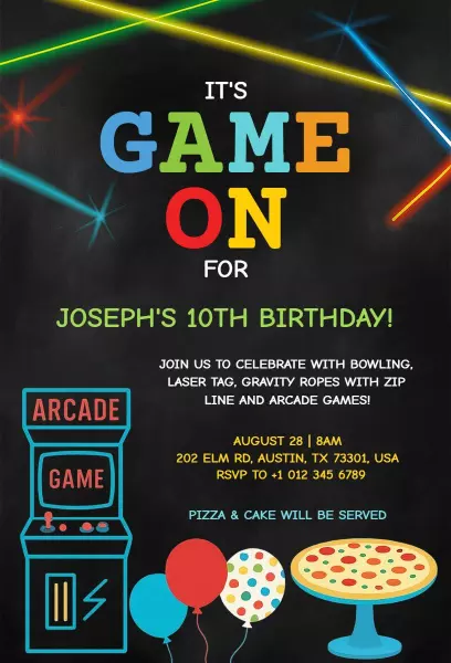 Exciting Game On 10th Birthday Celebration Invitation Template