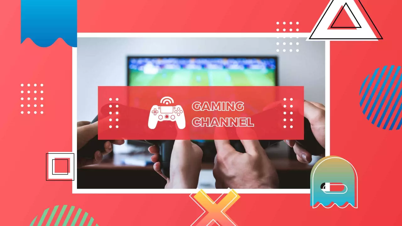 Exciting Gaming Channel with Red and Geometric Shapes Banner Template