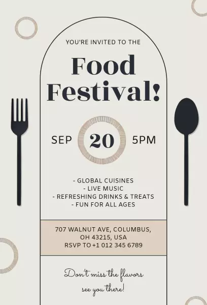 Exciting Global Cuisine Food Festival Invitation Template