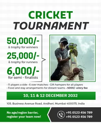 Exciting Green Cricket Tournament Competition Poster Template