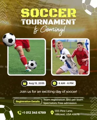 Exciting Green Soccer Tournament Event Announcement Poster Template