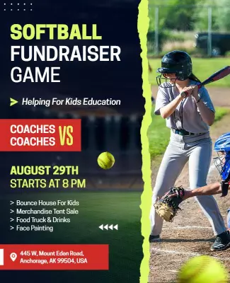 Exciting Green Softball Fundraiser Game Event Poster Template