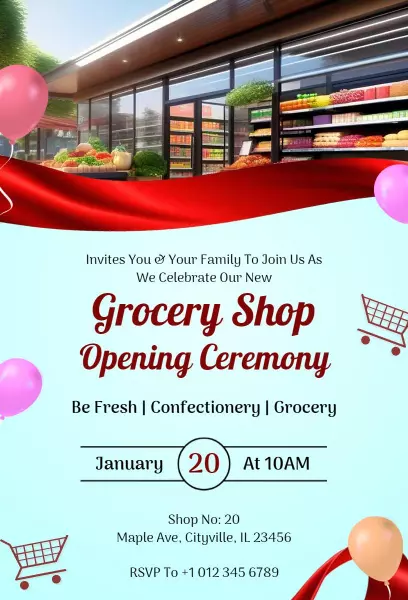 Exciting Grocery Shop Grand Opening Ceremony Invitation Template