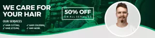Exciting Hair Care Services with Green Design Salon Banner Template