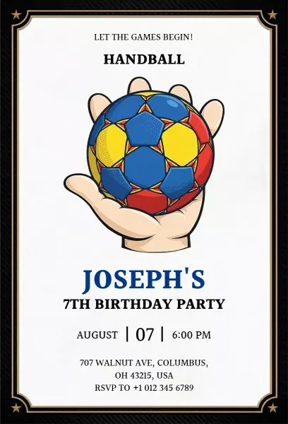 Exciting Handball Sports Birthday Celebration Invitation Template