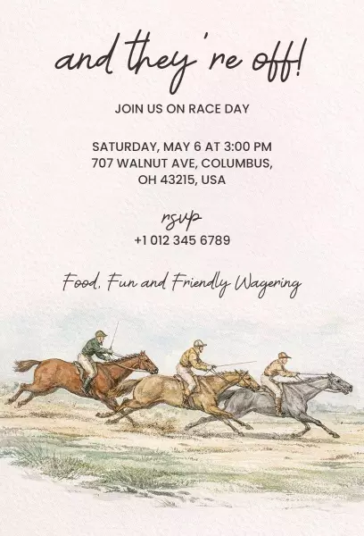 Exciting Horse Racing Day Celebration Event Invitation Template