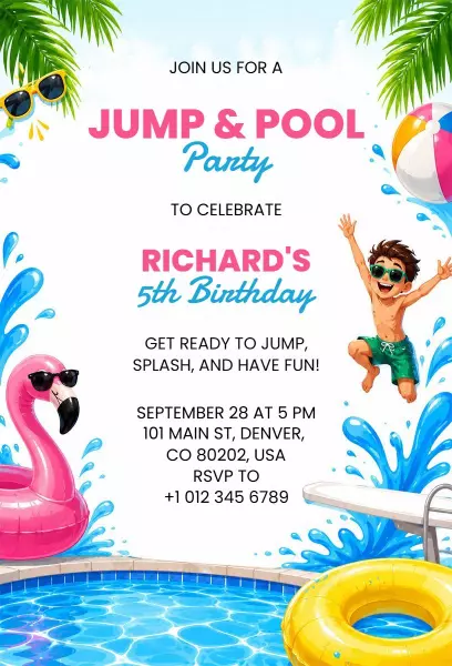 Exciting Jump Pool Party Celebration Invitation Template