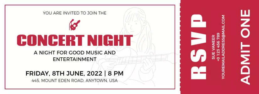 Exciting Live Music Concert Night Ticket Invitation Template