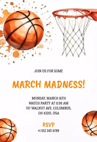 Exciting March Madness Basketball Watch Party Invitation Template