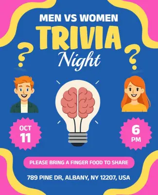 Exciting Men Versus Women Trivia Night Challenge Flyer Template