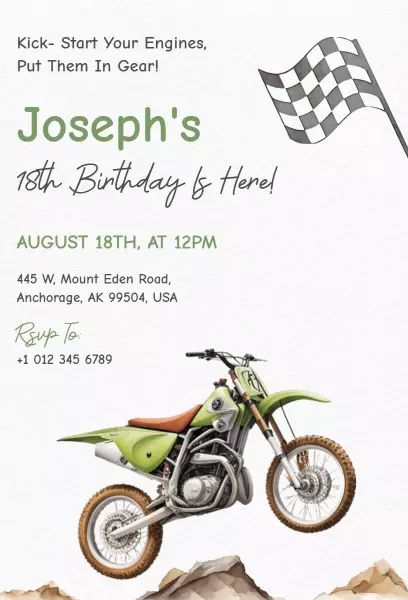 Exciting Motorcycle Adventure 18th Birthday Invitation Template