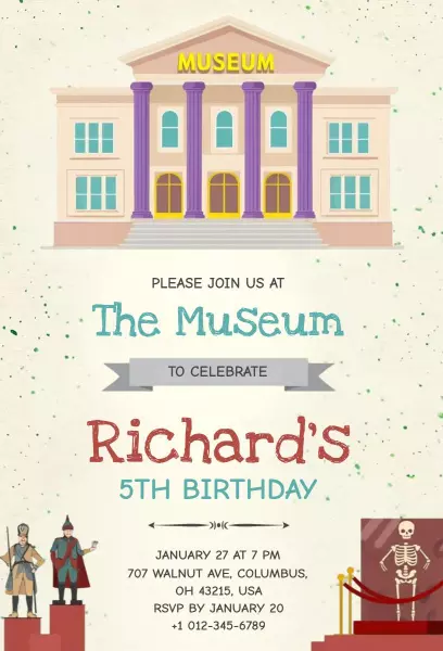 Exciting Museum Adventure 5th Birthday Celebration Invitation Template