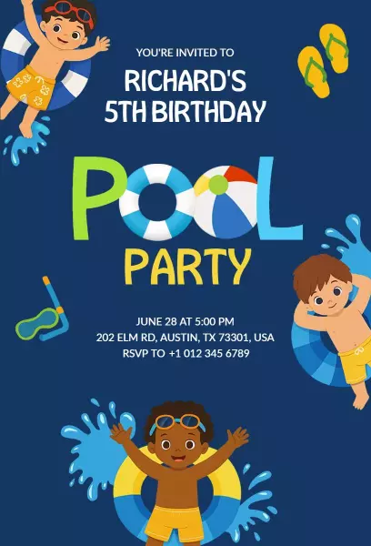 Exciting Ocean-Themed Pool Party Celebration Invitation Template