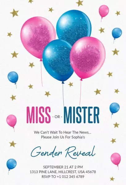 Exciting Pink Blue Balloon Gender Reveal Invitation Template