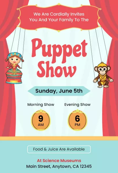 Exciting Puppet Show Family Fun Event Invitation Template