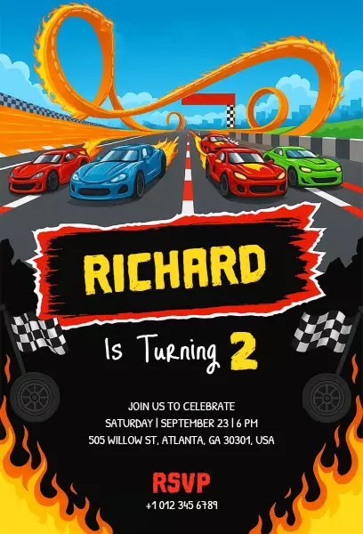 Exciting Racing Cars Theme Birthday Celebration Invitation Template