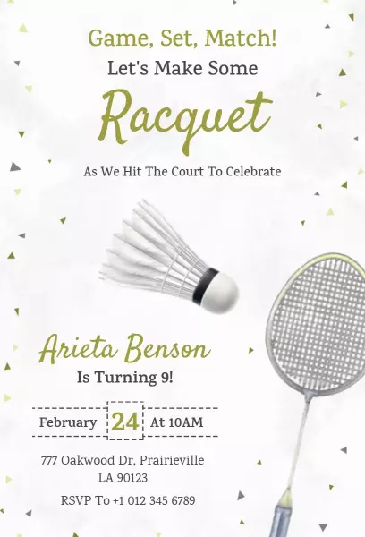 Exciting Racquet Sports Birthday Celebration Invitation Template