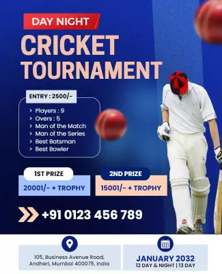 Exciting Red Night Cricket Tournament Challenge Poster Template
