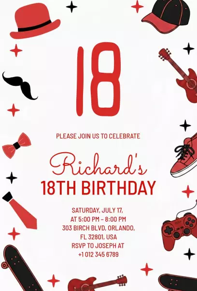 Exciting Red Sports Theme 18th Birthday Celebration Invitation Template