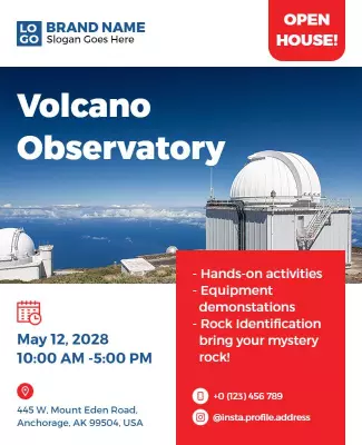 Exciting Red Volcano Observatory Open House Event Poster Template