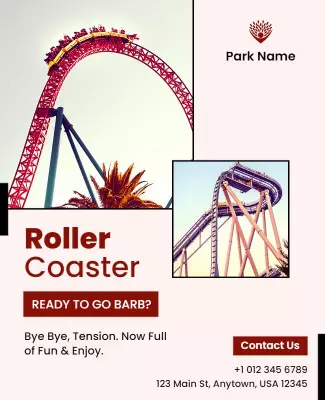 Exciting Roller Coaster Adventure Theme Amusement Park Poster Template