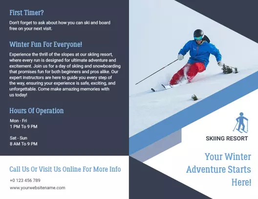 Exciting Ski Resort Winter Adventures and Lessons Brochure Template