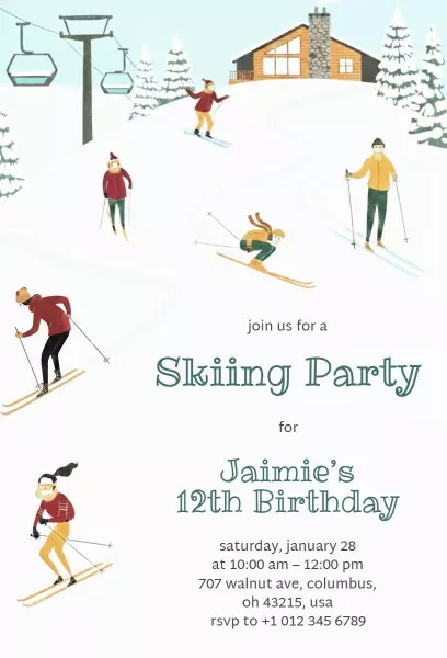 Exciting Skiing Adventure 12th Birthday Invitation Template