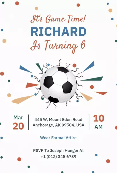 Exciting Soccer Theme Birthday Celebration Invitation Template