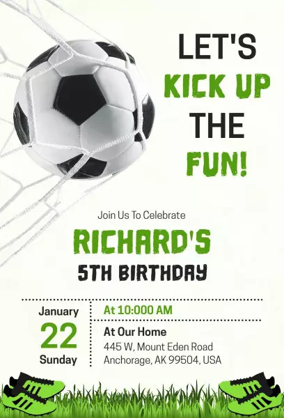 Exciting Soccer Themed Birthday Celebration Invitation Template