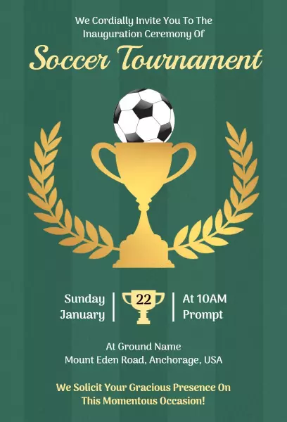 Exciting Soccer Tournament Inauguration Ceremony Invitation Template